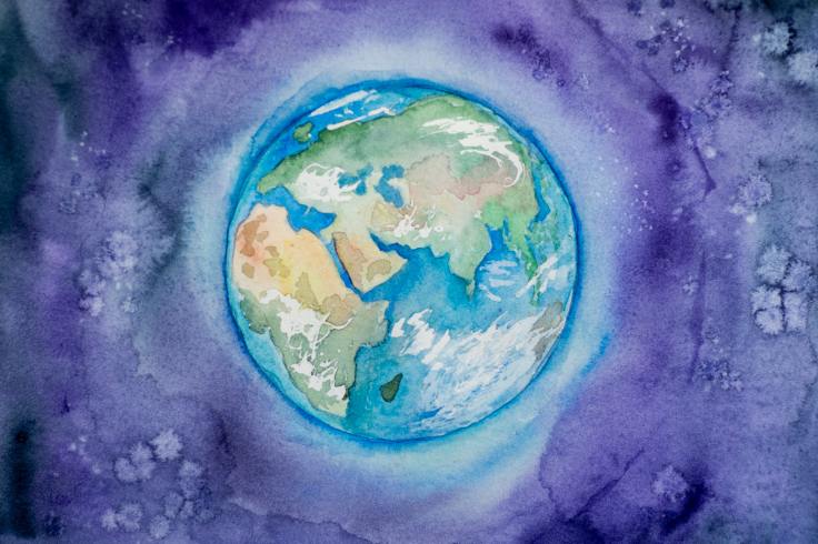 watercolour painting of the earth as seen from space