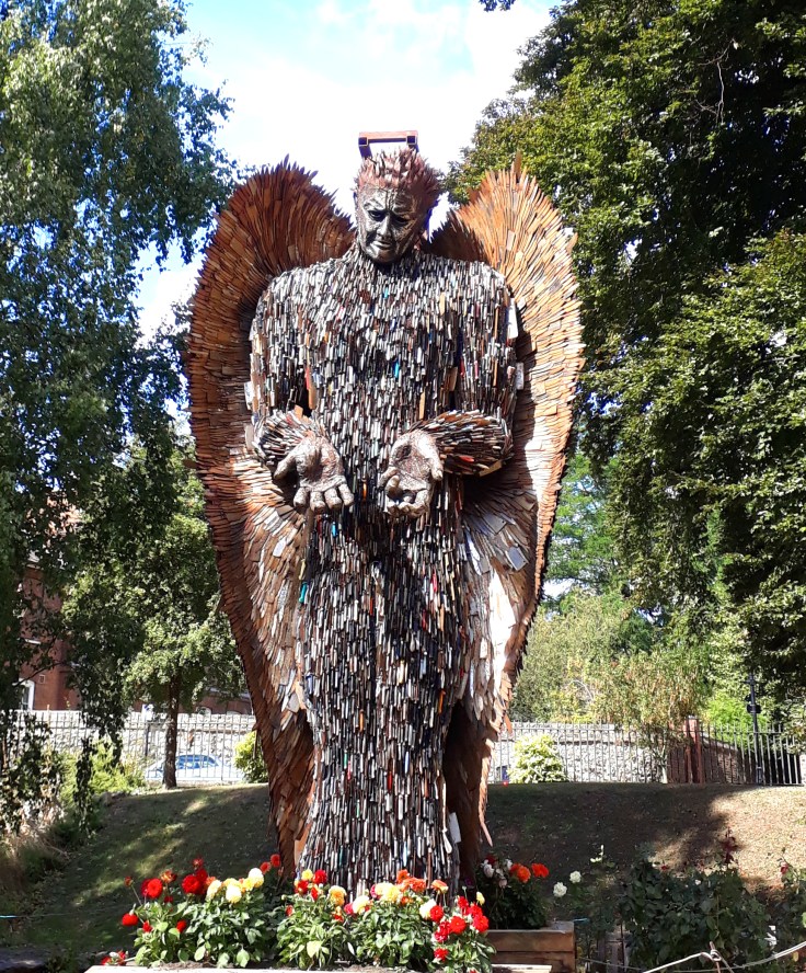 The knife angel standing among trees